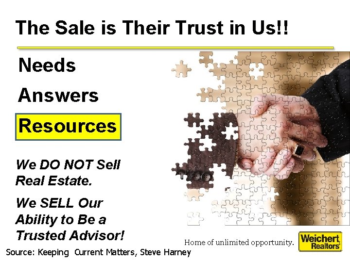 The Sale is Their Trust in Us!! Needs Answers Resources We DO NOT Sell The Sale is Their Trust in Us!! Needs Answers Resources We DO NOT Sell