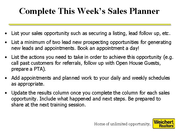 Complete This Week’s Sales Planner • List your sales opportunity such as securing a Complete This Week’s Sales Planner • List your sales opportunity such as securing a