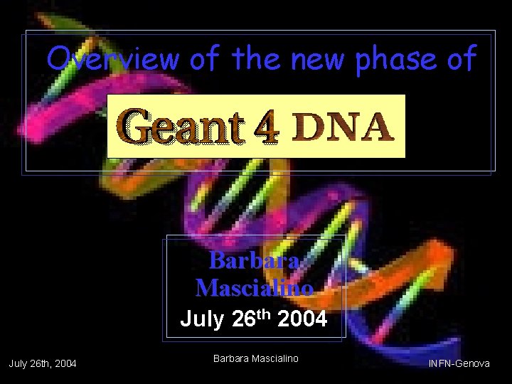 Overview of the new phase of Barbara Mascialino July 26 th 2004 July 26