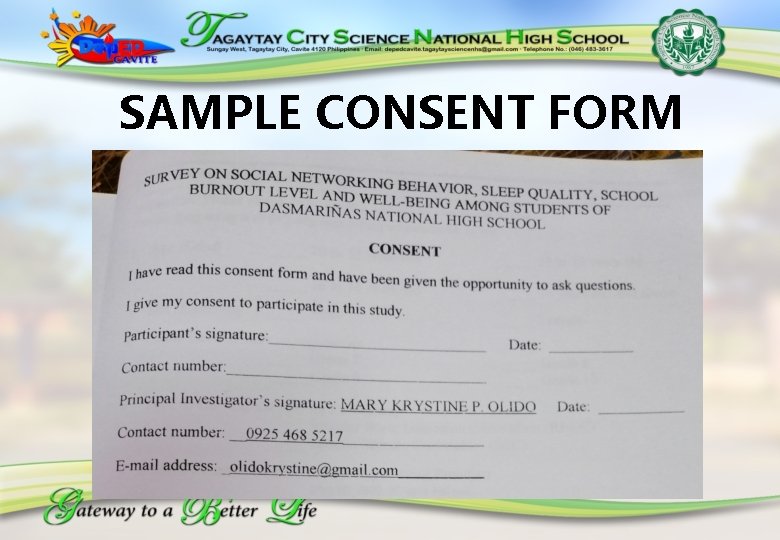 SAMPLE CONSENT FORM 