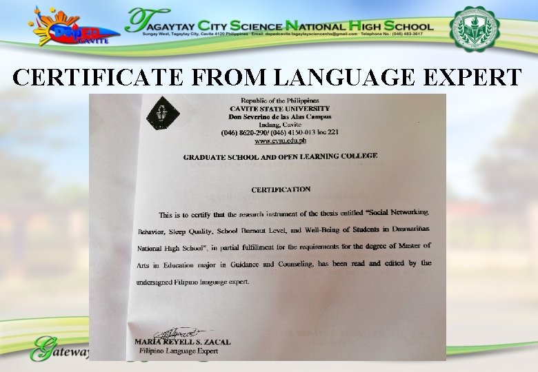 CERTIFICATE FROM LANGUAGE EXPERT 