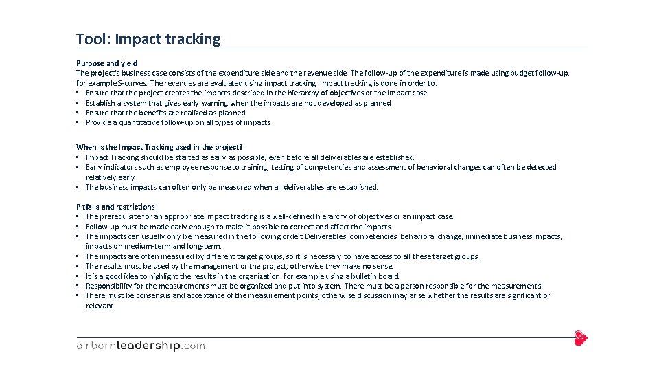Tool Impact tracking Tool Impact tracking Purpose and
