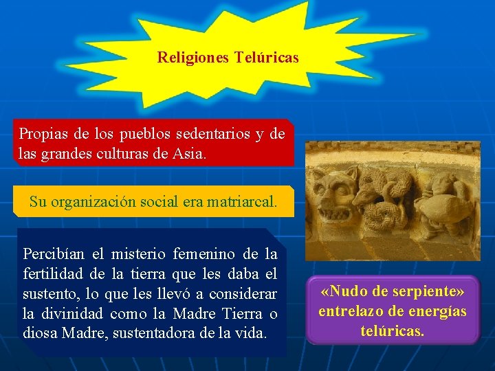 Religiones Telúricas Propias de los pueblos sedentarios y de las grandes culturas de Asia.