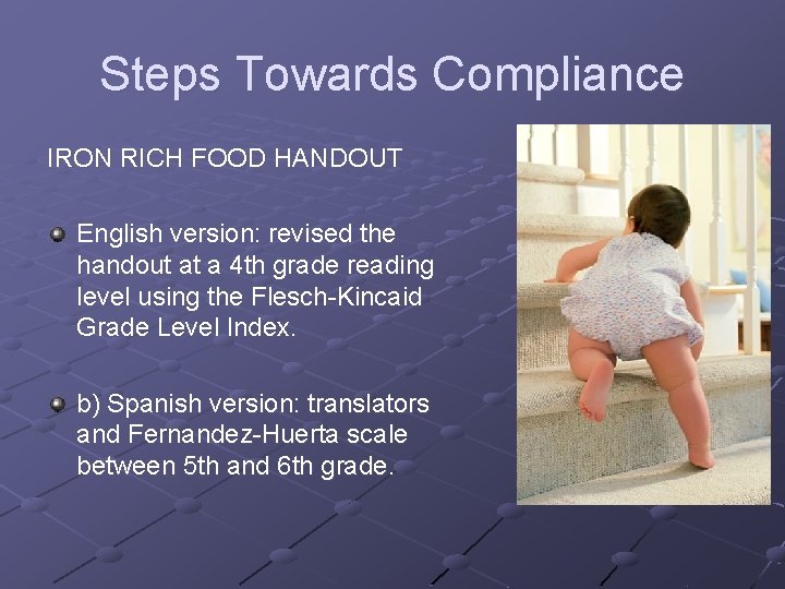 Steps Towards Compliance IRON RICH FOOD HANDOUT English version: revised the handout at a