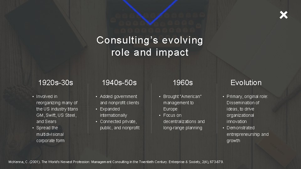 Consulting’s evolving role and impact 1920 s-30 s • Involved in reorganizing many of