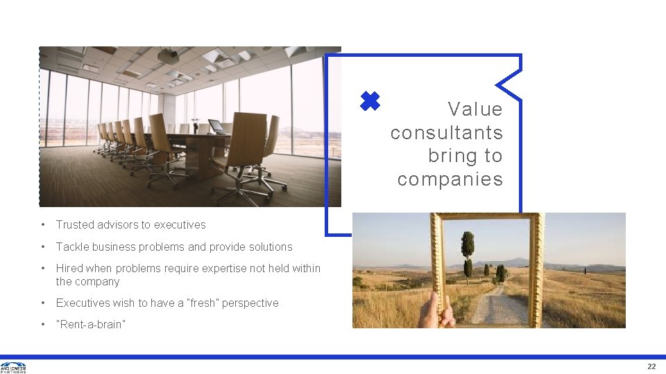 Value consultants bring to companies • Trusted advisors to executives • Tackle business problems