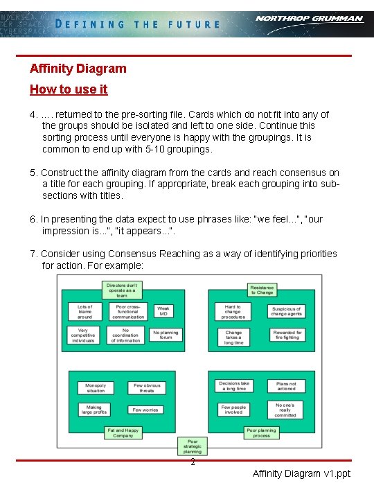 Affinity Diagram How to use it 4. …. returned to the pre-sorting file. Cards