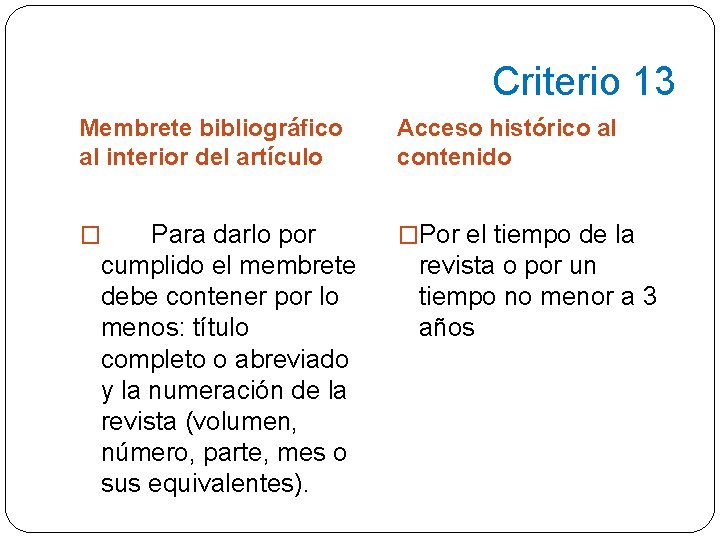 Criterio 13 Membrete bibliográfico al interior del artículo Para darlo por cumplido el membrete