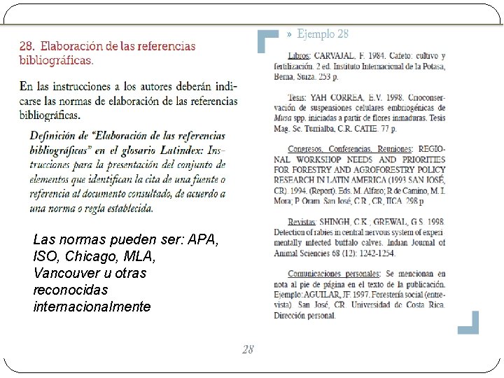 Las normas pueden ser: APA, ISO, Chicago, MLA, Vancouver u otras reconocidas internacionalmente 