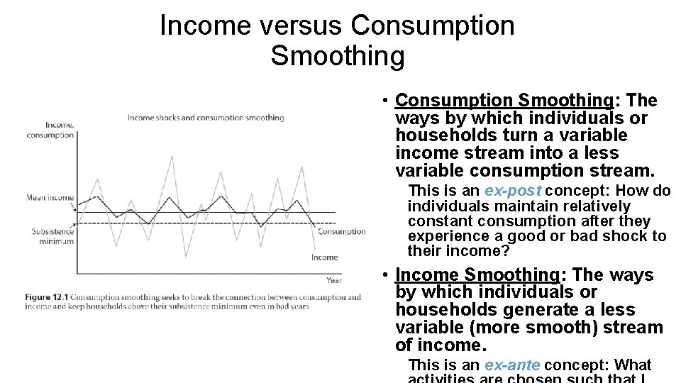 Income versus Consumption Smoothing • Consumption Smoothing: The ways by which individuals or households