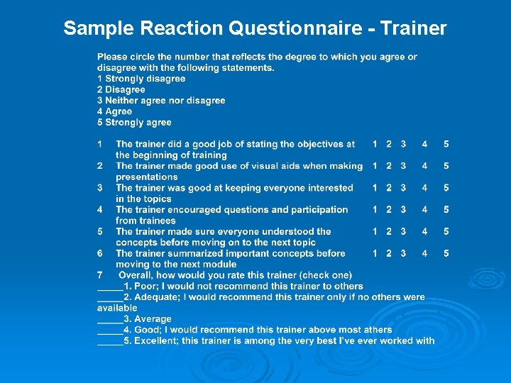 Sample Reaction Questionnaire - Trainer 