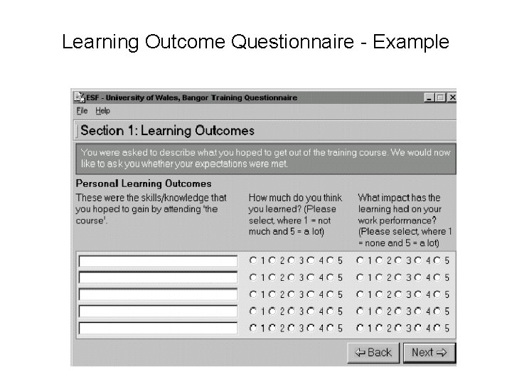 Learning Outcome Questionnaire - Example 