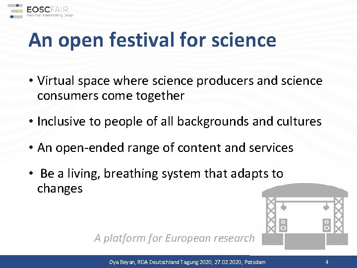 An open festival for science • Virtual space where science producers and science consumers