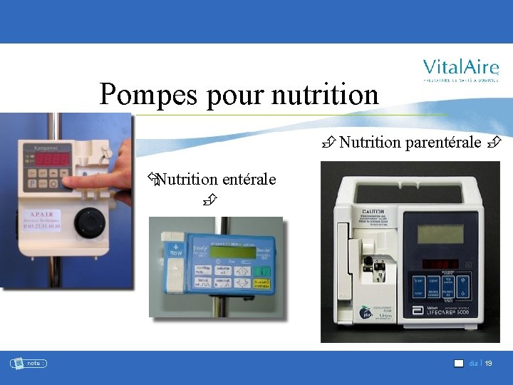 Pompes pour nutrition Nutrition parentérale ÅNutrition entérale note : dia I 19 