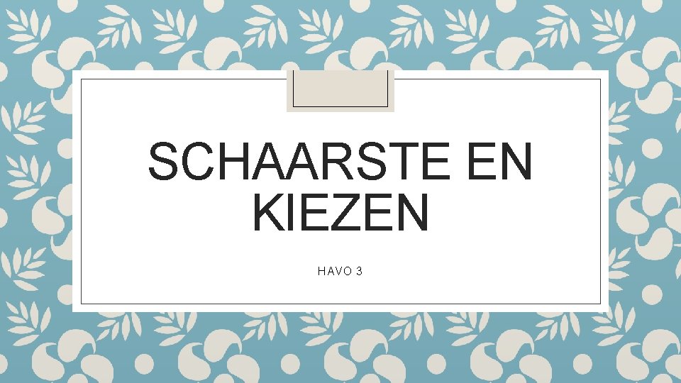 SCHAARSTE EN KIEZEN HAVO 3 