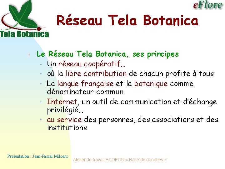 Réseau Tela Botanica • Le Réseau Tela Botanica, ses principes • Un réseau coopératif…