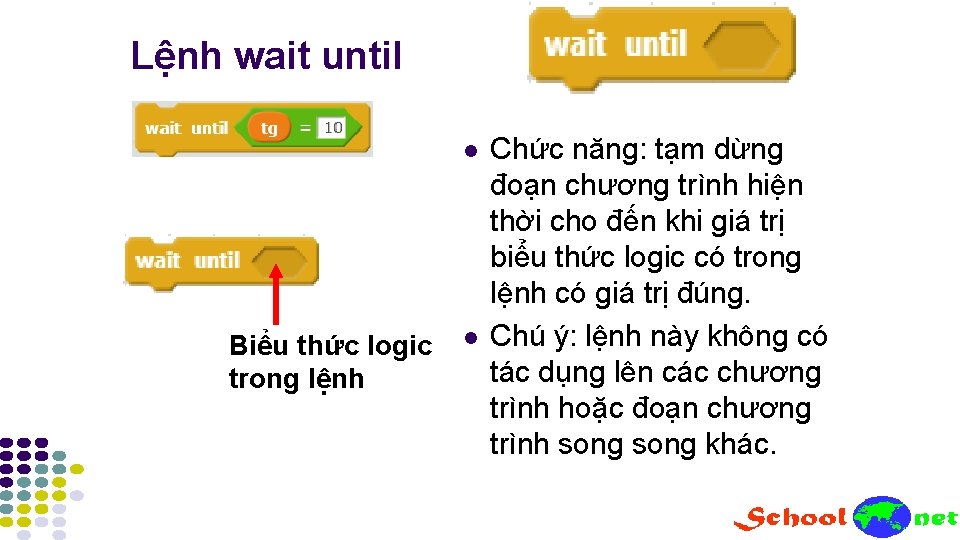 Lệnh wait until l Biểu thức logic trong lệnh l Chức năng: tạm dừng