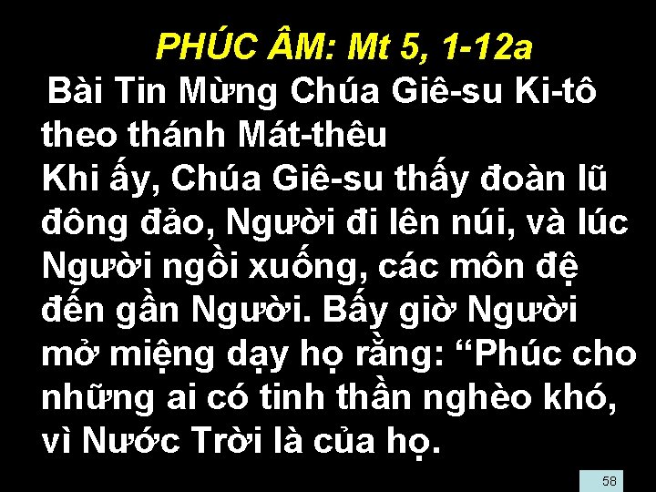  • PHÚC M: Mt 5, 1 -12 a Bài Tin Mừng Chúa Giê-su