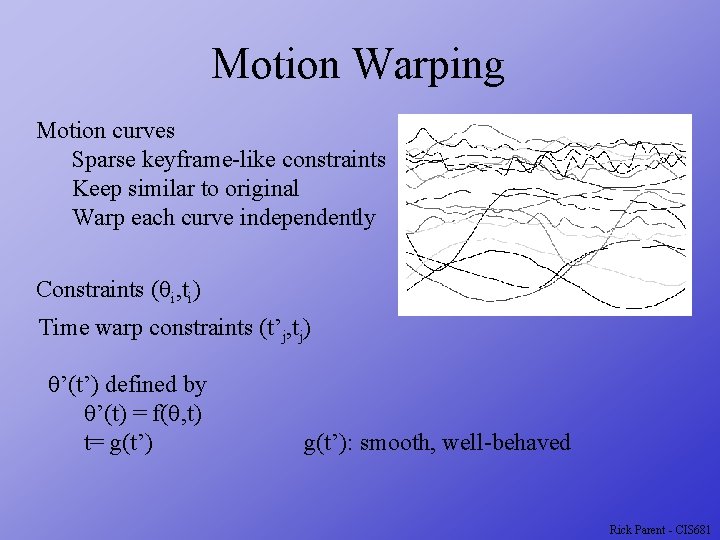 Motion Warping Motion curves Sparse keyframe-like constraints Keep similar to original Warp each curve