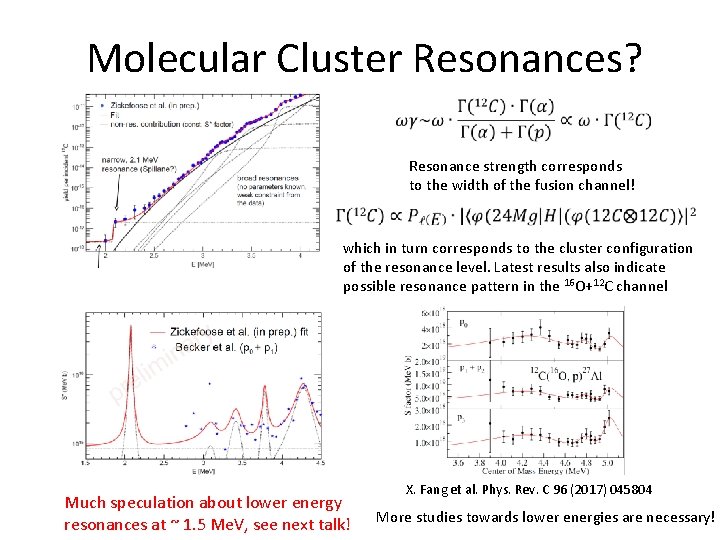 Molecular Cluster Resonances? Resonance strength corresponds to the width of the fusion channel! which