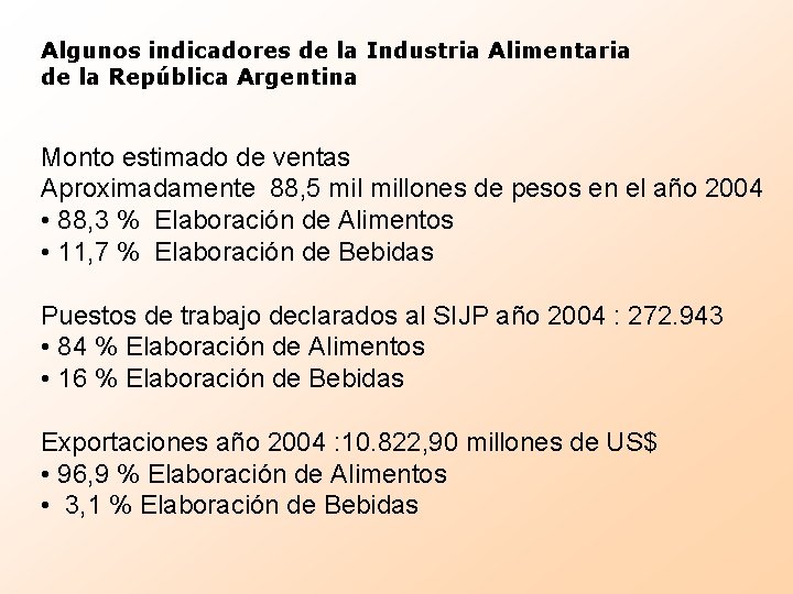 Algunos indicadores de la Industria Alimentaria de la República Argentina Monto estimado de ventas