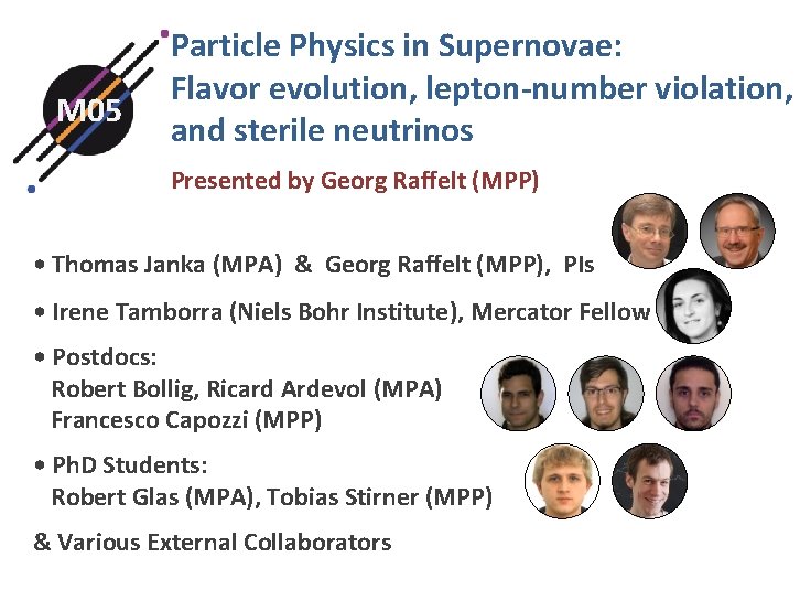 M 05 Particle Physics in Supernovae: Flavor evolution, lepton-number violation, and sterile neutrinos Presented M 05 Particle Physics in Supernovae: Flavor evolution, lepton-number violation, and sterile neutrinos Presented