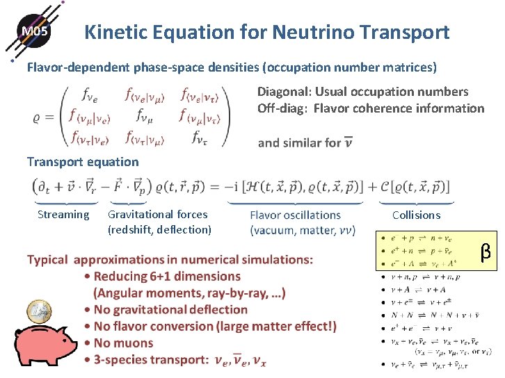 M 05 Kinetic Equation for Neutrino Transport Flavor-dependent phase-space densities (occupation number matrices) Diagonal: M 05 Kinetic Equation for Neutrino Transport Flavor-dependent phase-space densities (occupation number matrices) Diagonal: