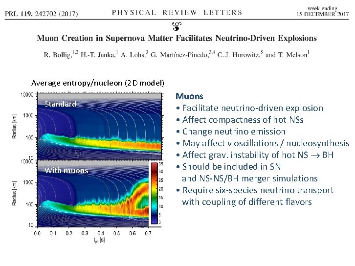 Muons in Supernovae Average entropy/nucleon (2 D model) Standard With muons Muons • Facilitate Muons in Supernovae Average entropy/nucleon (2 D model) Standard With muons Muons • Facilitate