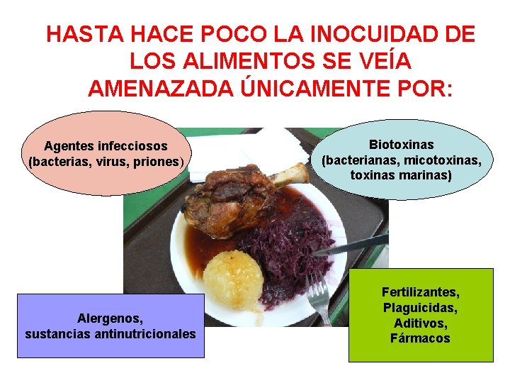 HASTA HACE POCO LA INOCUIDAD DE LOS ALIMENTOS SE VEÍA AMENAZADA ÚNICAMENTE POR: Agentes