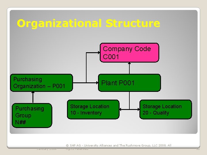 Organizational Structure Company Code C 001 Purchasing Organization – P 001 Purchasing Group N## Organizational Structure Company Code C 001 Purchasing Organization – P 001 Purchasing Group N##