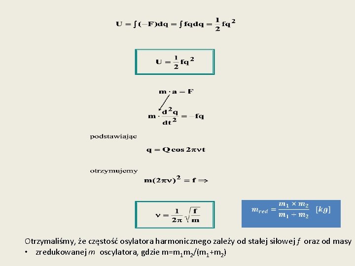 Otrzymaliśmy, że częstość osylatora harmonicznego zależy od stałej siłowej f oraz od masy •