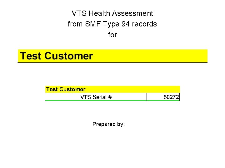 VTS Health Assessment from SMF Type 94 records for Prepared by: 