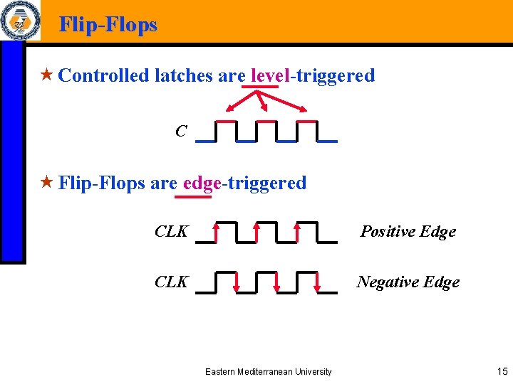 Flip-Flops « Controlled latches are level-triggered C « Flip-Flops are edge-triggered CLK Positive Edge