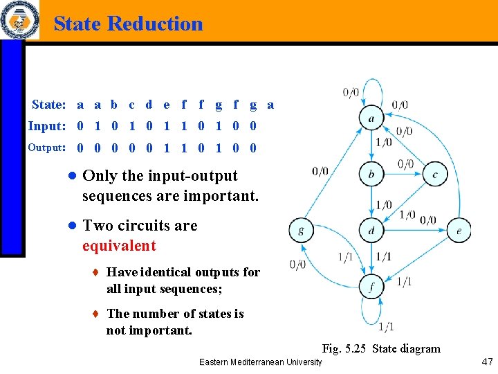 State Reduction State: a a b c d e f f g a Input: