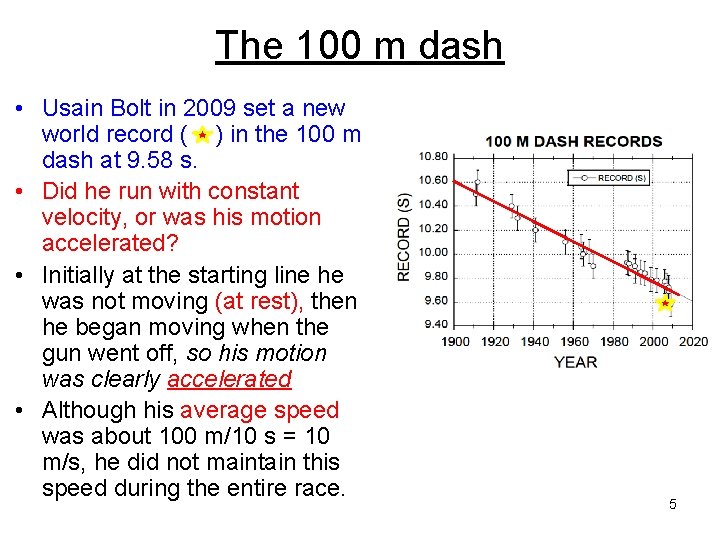 The 100 m dash • Usain Bolt in 2009 set a new world record