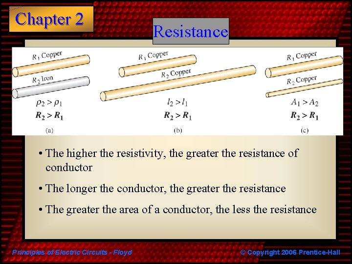 Chapter 2 Resistance • The higher the resistivity, the greater the resistance of conductor