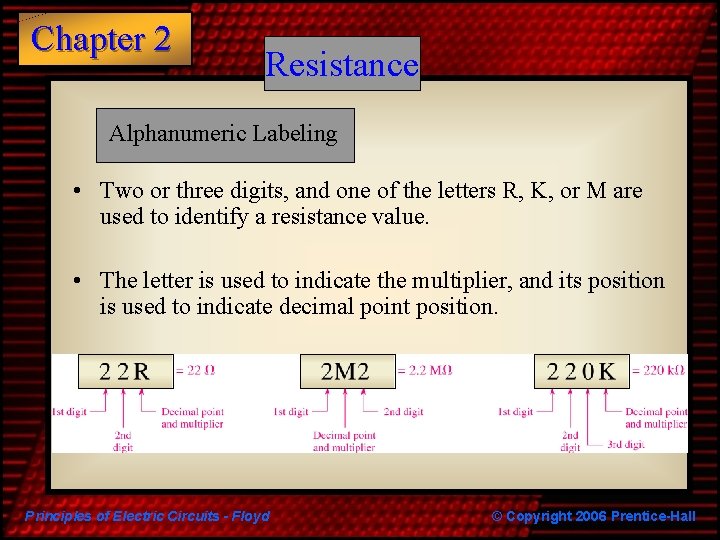 Chapter 2 Resistance Alphanumeric Labeling • Two or three digits, and one of the