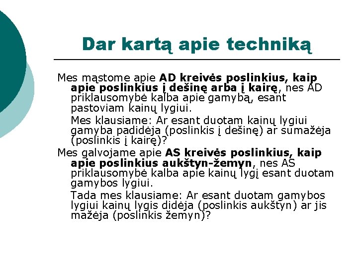 Dar kartą apie techniką Mes mąstome apie AD kreivės poslinkius, kaip apie poslinkius į