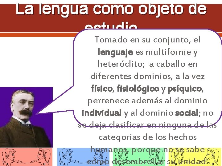 La lengua como objeto de estudio Tomado en su conjunto, el lenguaje es multiforme