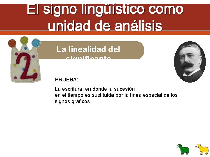 El signo lingüístico como unidad de análisis La linealidad del significante PRUEBA: La escritura,