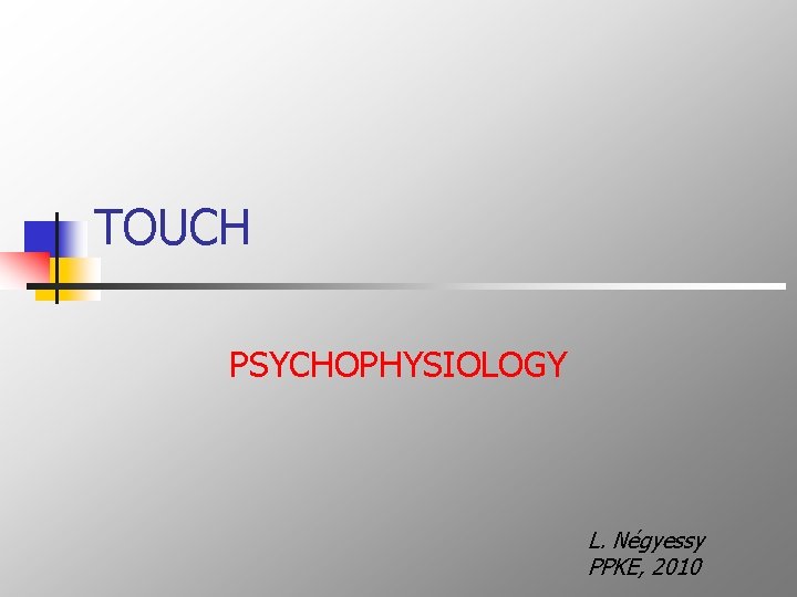 TOUCH PSYCHOPHYSIOLOGY L. Négyessy PPKE, 2010 