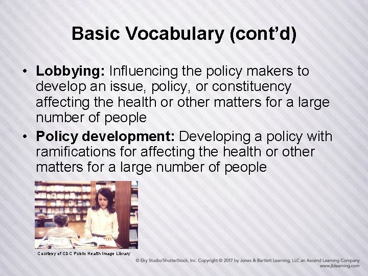 Basic Vocabulary (cont’d) • Lobbying: Influencing the policy makers to develop an issue, policy,