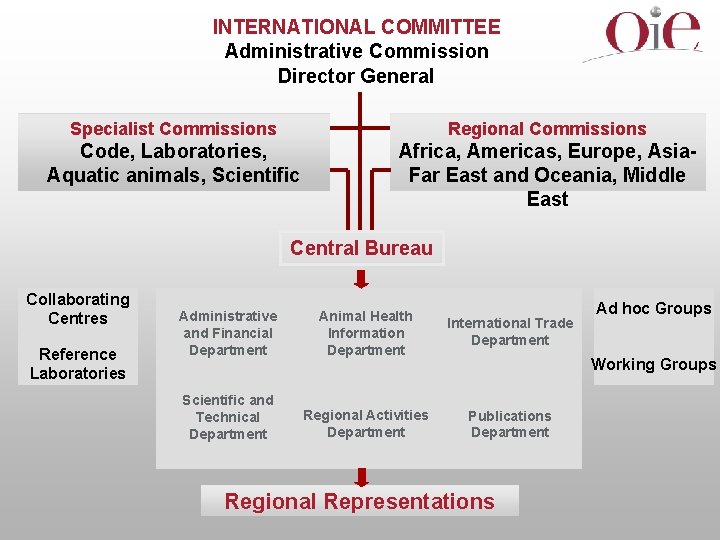 INTERNATIONAL COMMITTEE Administrative Commission Director General Specialist Commissions Regional Commissions Code, Laboratories, Aquatic animals,