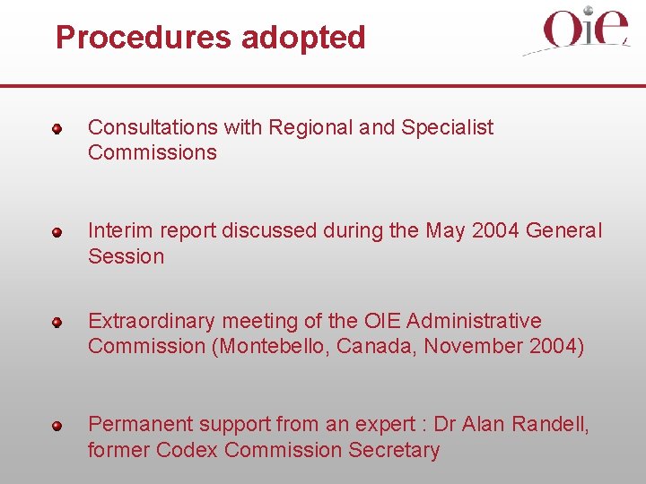 Procedures adopted Consultations with Regional and Specialist Commissions Interim report discussed during the May