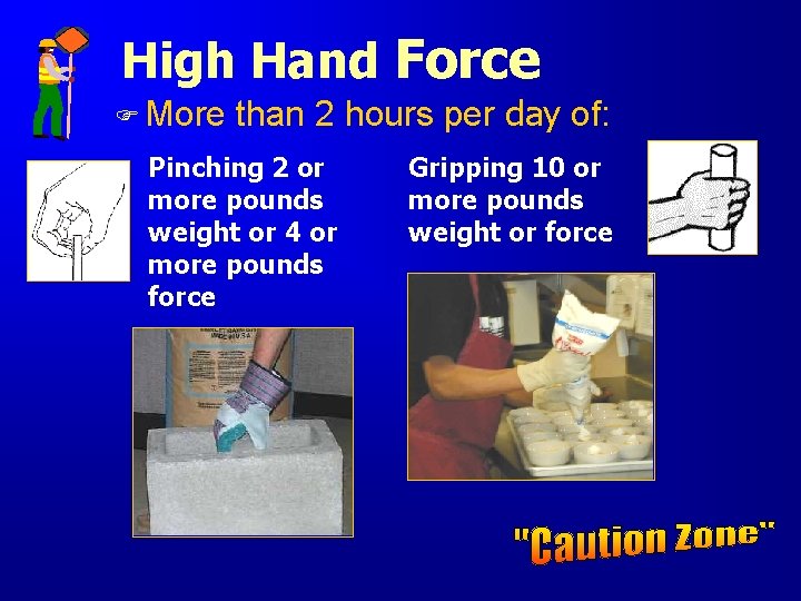 High Hand Force F More than 2 hours per day of: Pinching 2 or