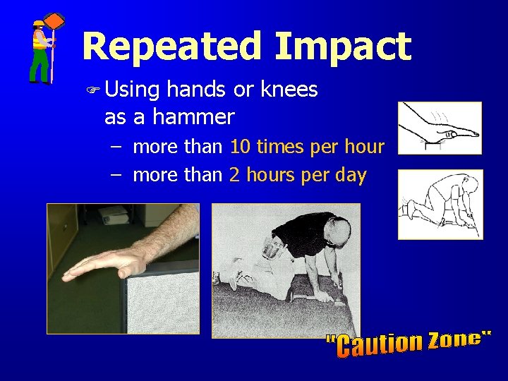 Repeated Impact F Using hands or knees as a hammer – more than 10