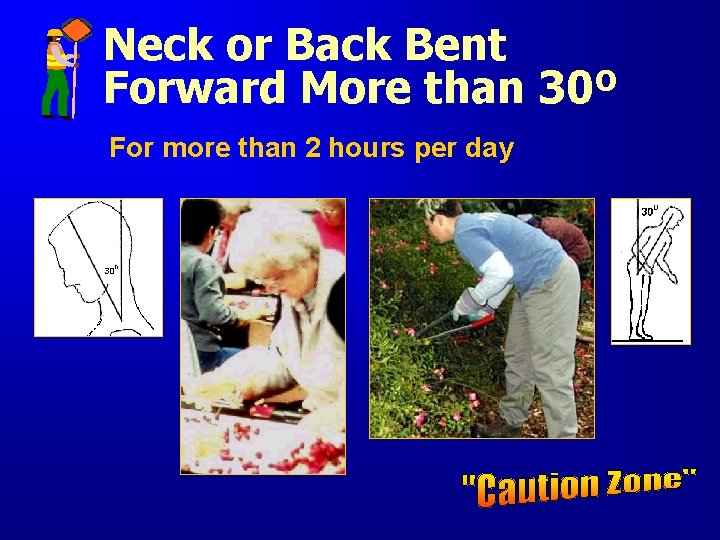 Neck or Back Bent Forward More than 30º For more than 2 hours per