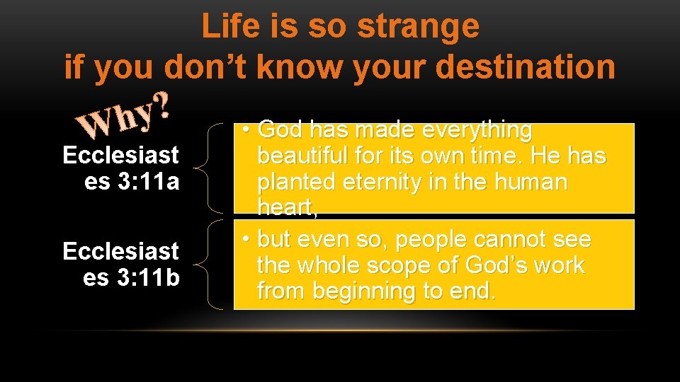 Life is so strange if you don’t know your destination Ecclesiast es 3: 11