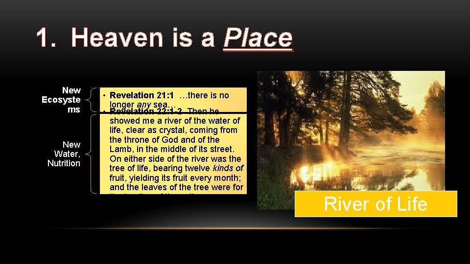 1. Heaven is a Place New Ecosyste ms New Water, Nutrition • Revelation 21: