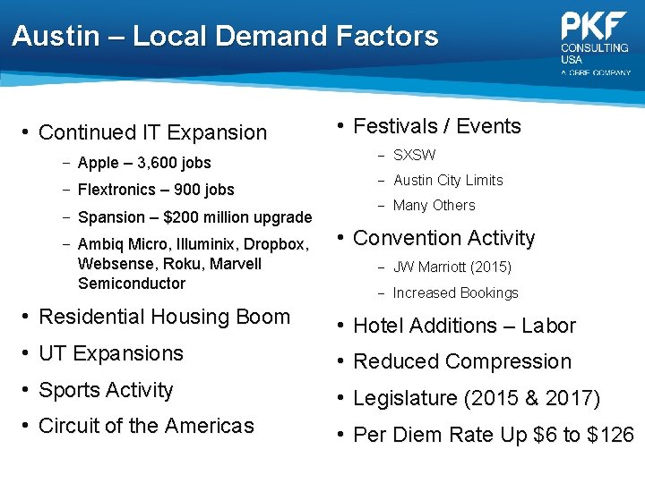 Austin – Local Demand Factors • Continued IT Expansion - Apple – 3, 600